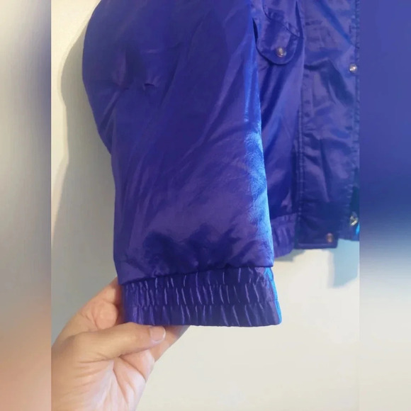 Obermeyer Vintage 80s Retro Purple/ Blue Colorblock Down Puffer Satin Jacket Ski - Picture 9 of 11